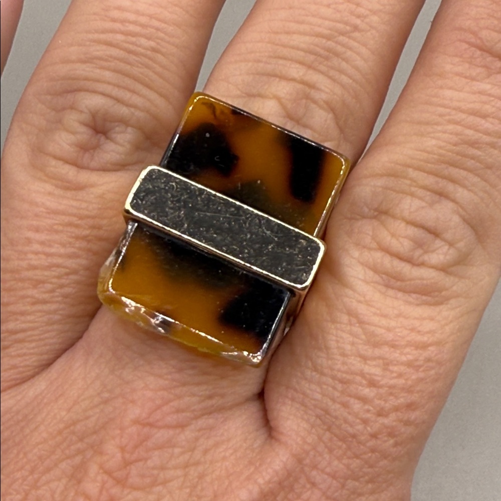 Vintage Gold Tone Rectangular Tortoise Shell Larg… - image 1